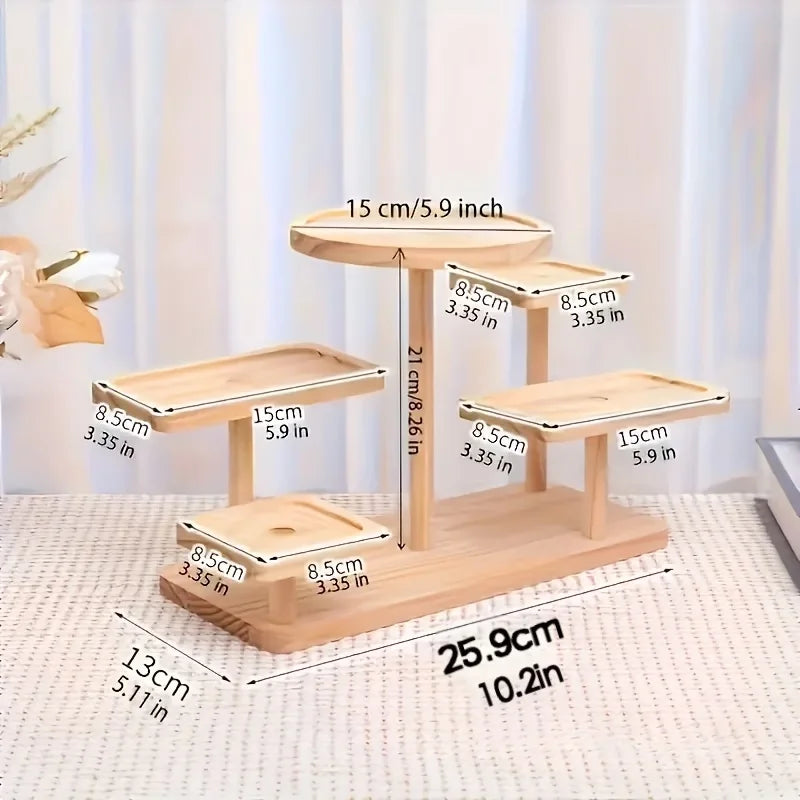 Multi-Tier Wooden Trapezoid Display Rack, 27" Compact Shelf for Jewelry, Snacks, Succulents - No Assembly Required