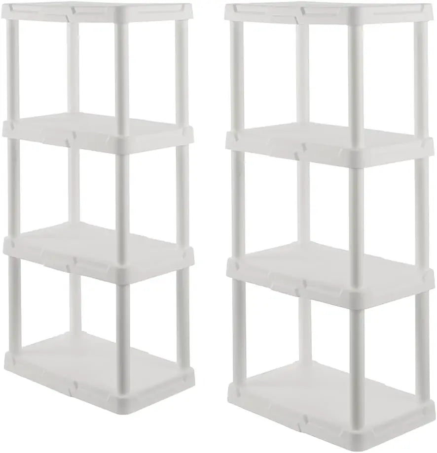 CENTREX CX 4-Tier Plastic Storage Shelving Unit White Light Duty 50lbs Capacity Per Shelf Easy Assembly Indoor Storage Organizer