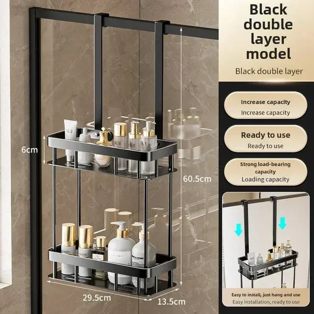 Double Layer Bathroom Shower Caddy Over The Door Hanging Storage Rack Toiletries Organizer Bathroom Shelf Supplies Accessories