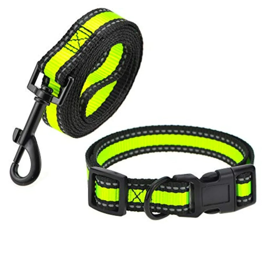 Night Double Adjustable Band Nylon Small Puppy Pet Dog Combo Collar Leash and Harness Set