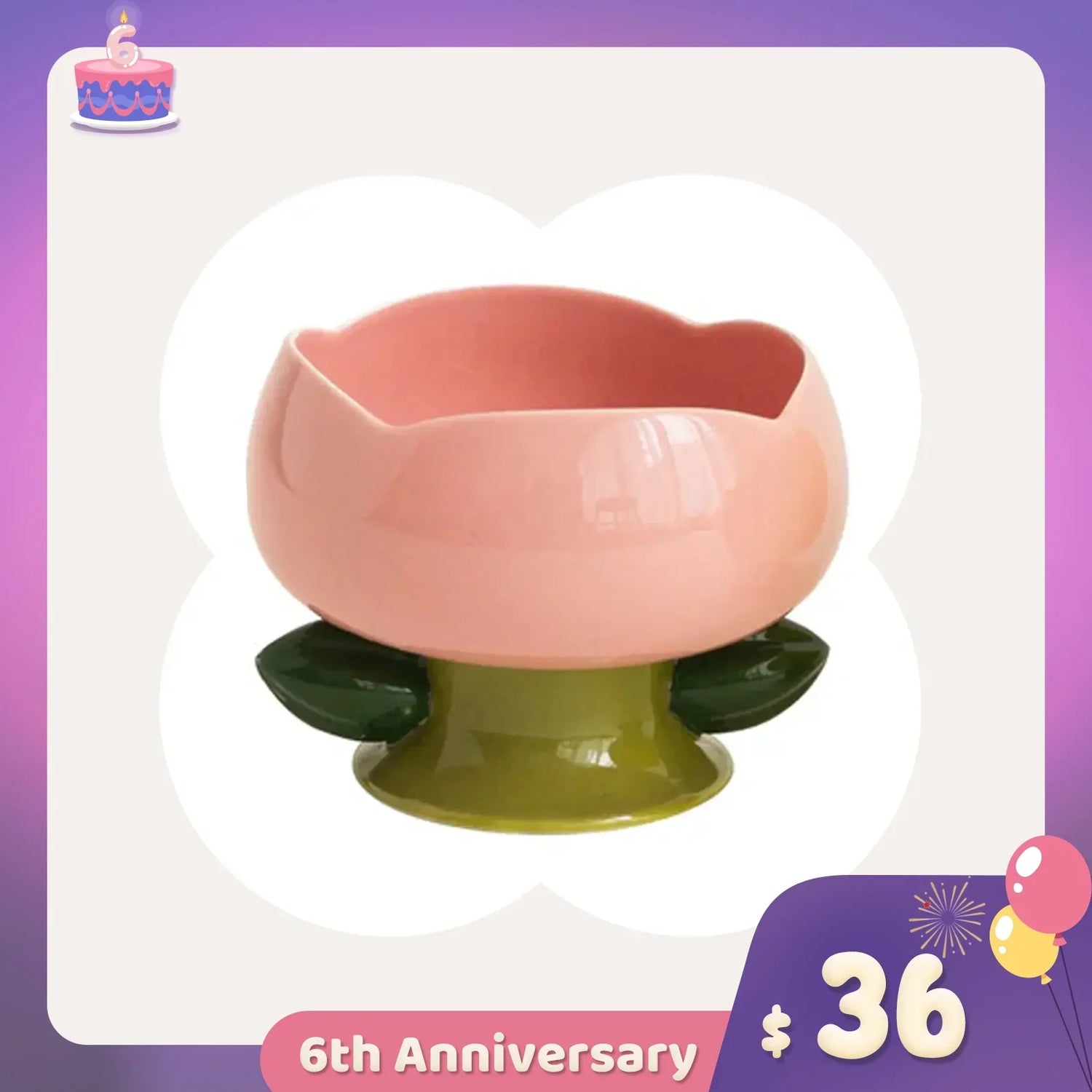 Flower Shape Cat Feeder P;ate