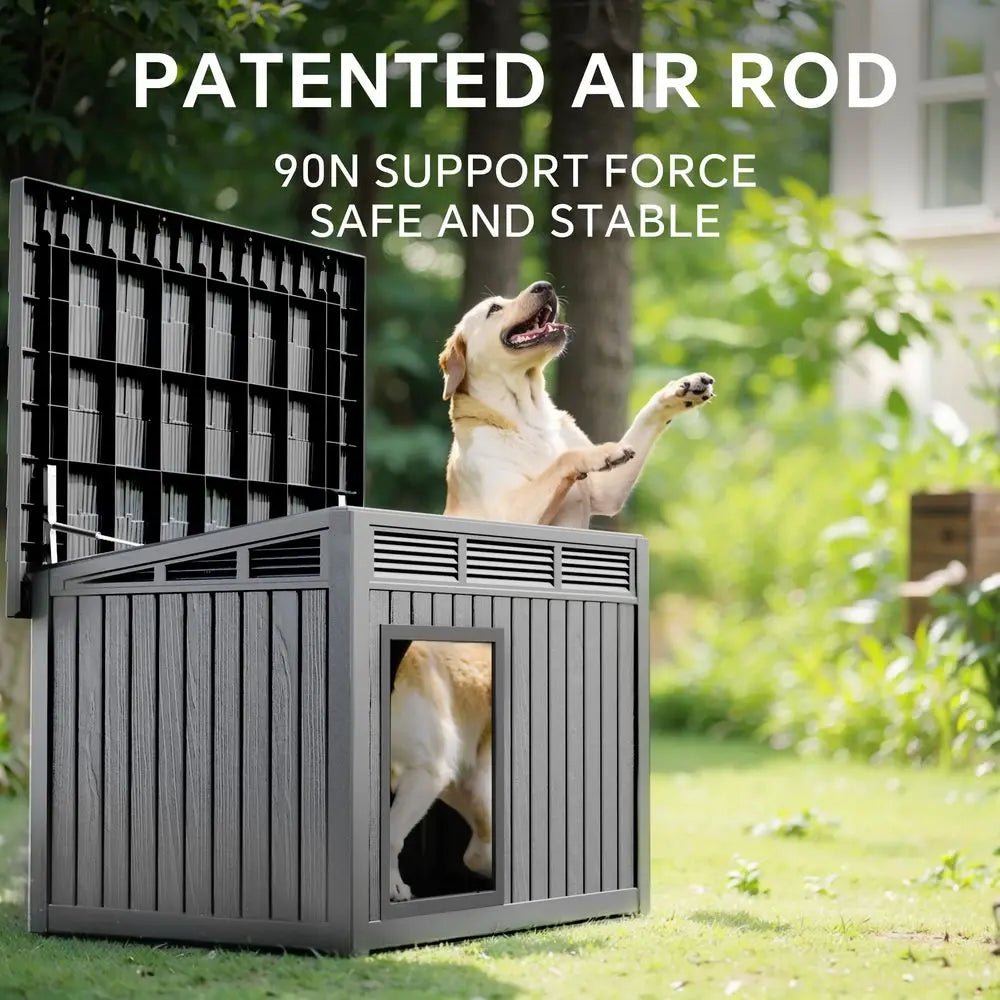 Large Dog House Outdoor for Indoor with Weatherproof amp Removable Roof,Fits Small to Large Gray, 42.87 32.95 31.61