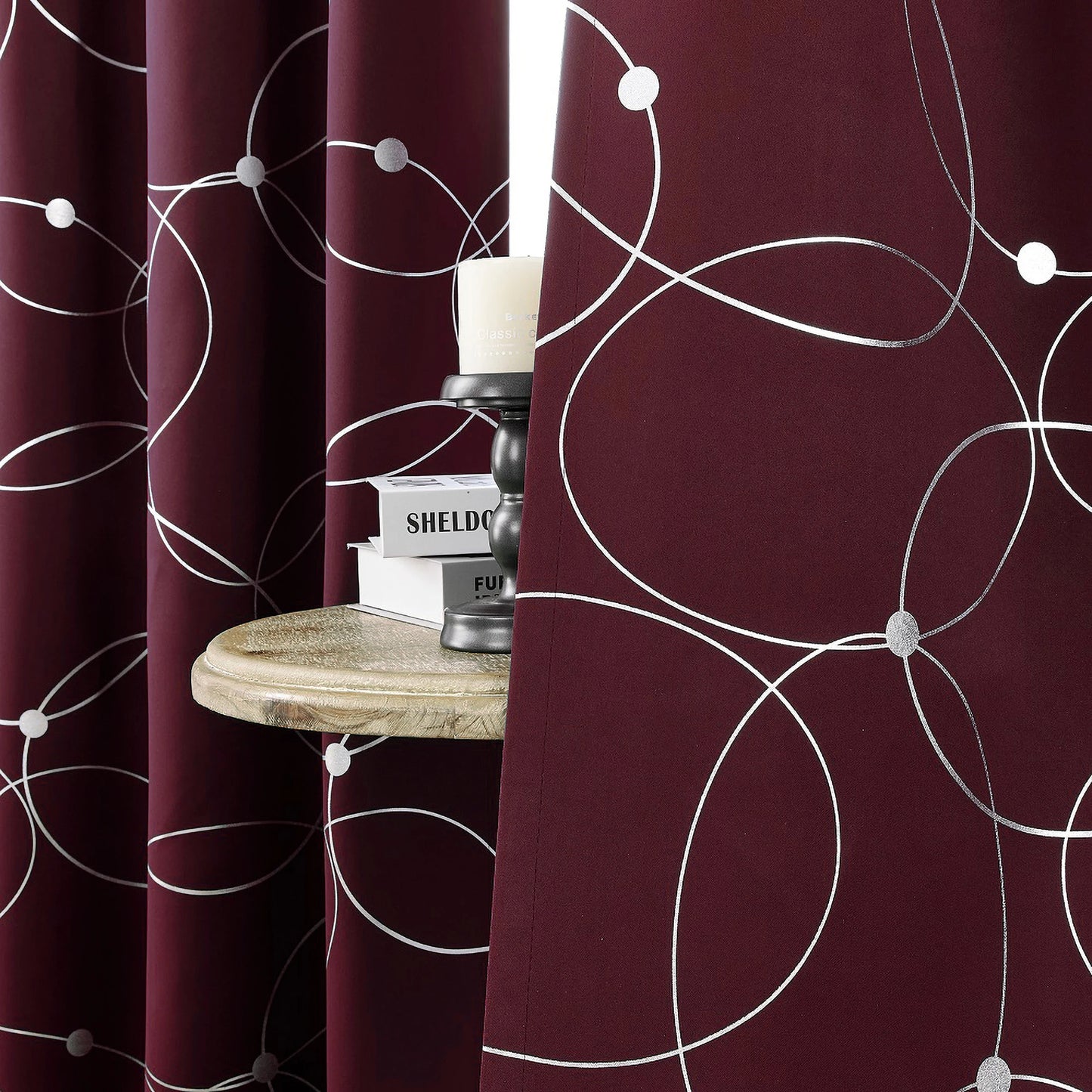 Pack Of 2 Blackout Curtains Grommet Thermal Insulated Room Darkening  With Circle And Dots Foil Printed For Bedroom