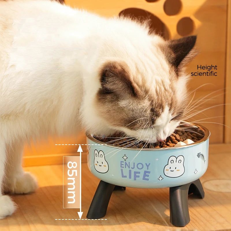 Elevated Pet Food Bowl Anti-slip Raised Stainless steel Cat Food Water Bowl with Stand Pet Feeding Drinking Bowls for Cats Dogs