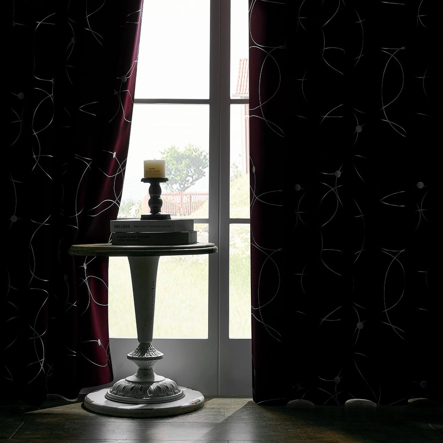 Pack Of 2 Blackout Curtains Grommet Thermal Insulated Room Darkening  With Circle And Dots Foil Printed For Bedroom