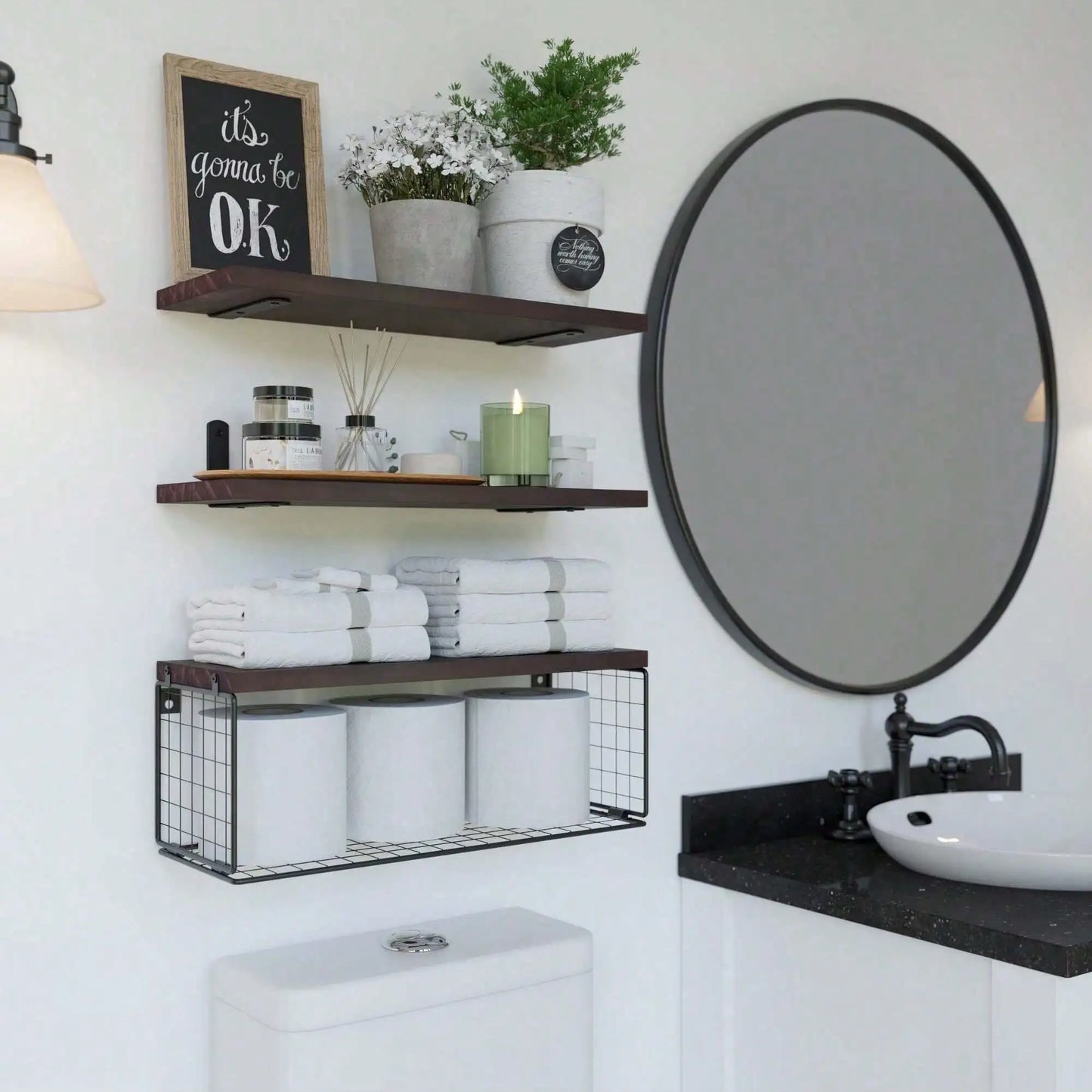 Bathroom Shelves Over Toilet - Wall Mounted Floating Shelves Toilet Paper Storage Small Farmhouse Decor Shelf 16 Inch Set Of 3,