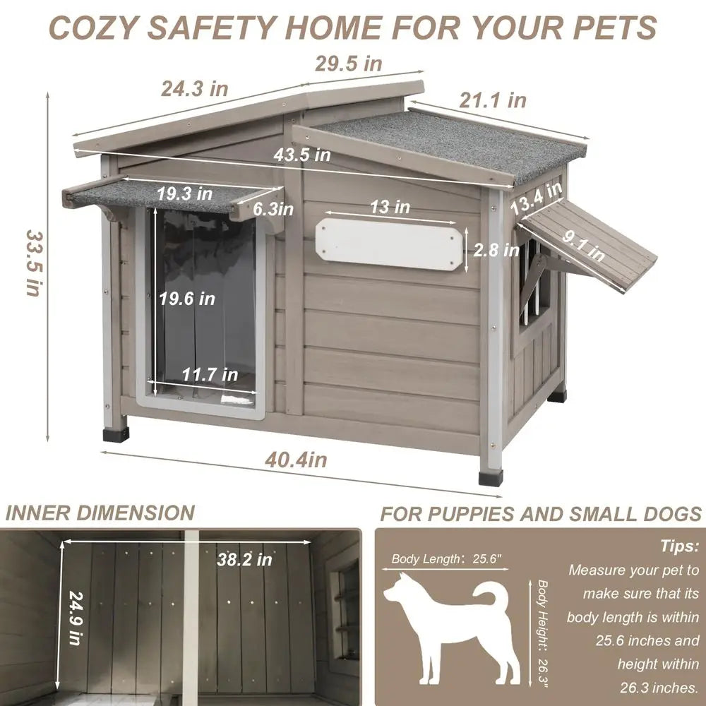 Dog House Outdoor Weatherproof, AntiChewing Iron Frame Dog Kennel Outside, Wooden Outside Shelter Pet House for Small, Medium,