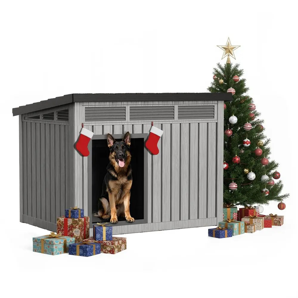 Large Dog House Outdoor for Indoor with Weatherproof amp Removable Roof,Fits Small to Large Gray, 42.87 32.95 31.61