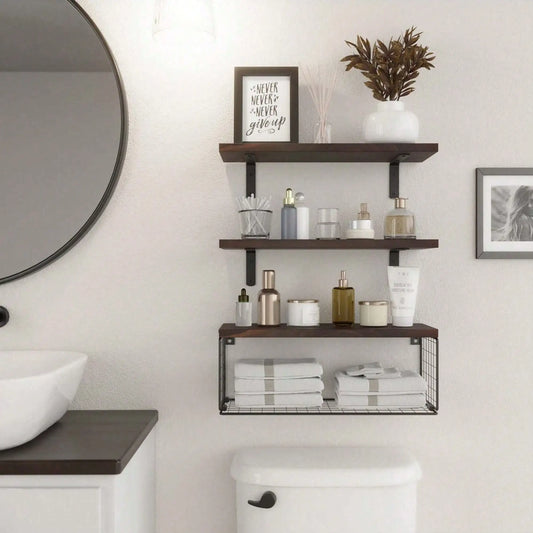 Bathroom Shelves Over Toilet - Wall Mounted Floating Shelves Toilet Paper Storage Small Farmhouse Decor Shelf 16 Inch Set Of 3,
