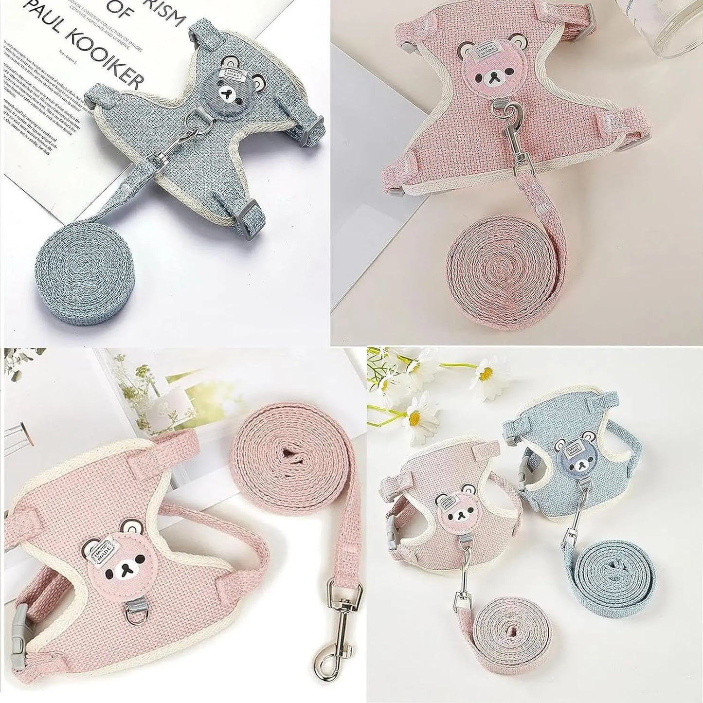 Cute Rabbit Harness Leash Set Bunny Soft Padded Dog Vest Small Puppy Carrier Teddy Bear Cat Collar Little Pet Walking