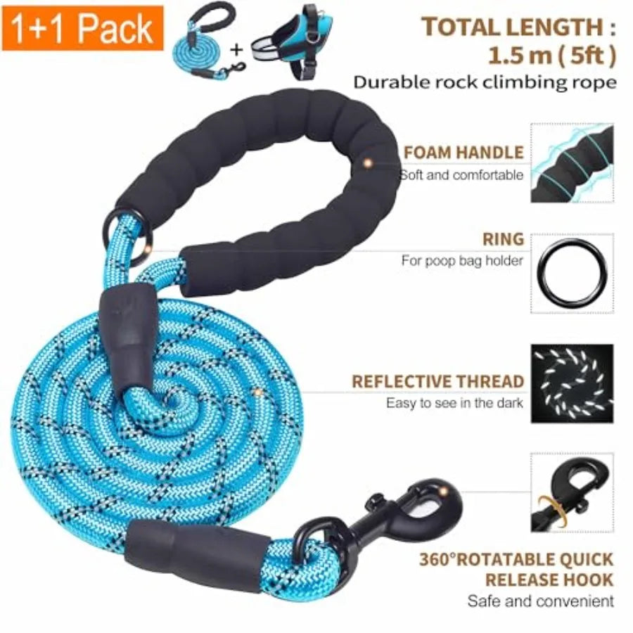 Essential Dog Harness, No Pull Pet Vest with 3 Leash Clips, No Choke, Reflective, Adjustable and Padded, for Easy Walking and T