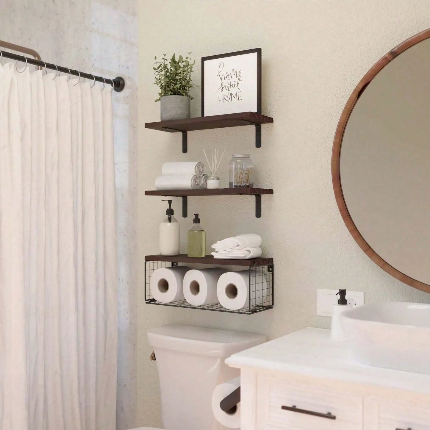 Bathroom Shelves Over Toilet - Wall Mounted Floating Shelves Toilet Paper Storage Small Farmhouse Decor Shelf 16 Inch Set Of 3,