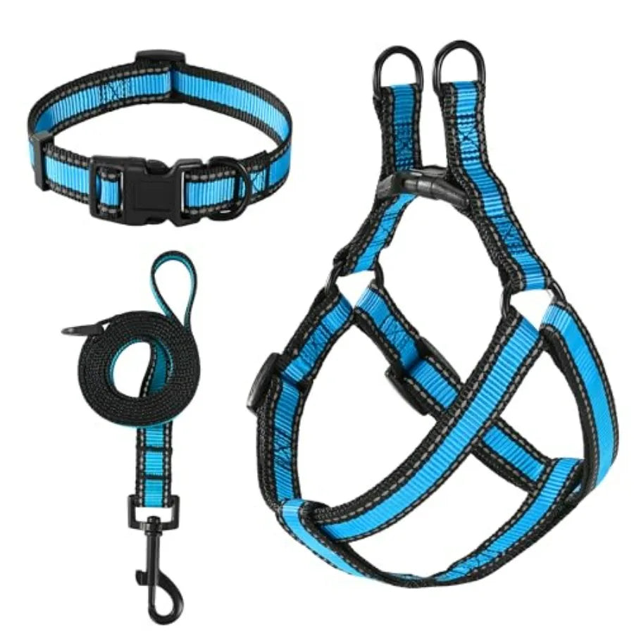 Night Double Adjustable Band Nylon Small Puppy Pet Dog Combo Collar Leash and Harness Set
