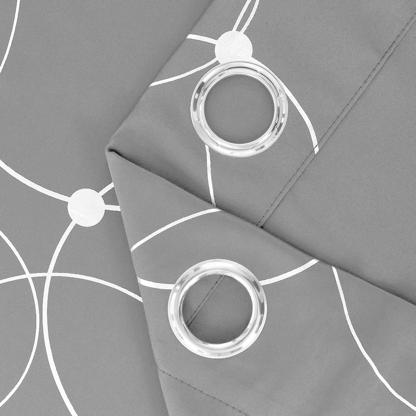 Pack Of 2 Blackout Curtains Grommet Thermal Insulated Room Darkening  With Circle And Dots Foil Printed For Bedroom