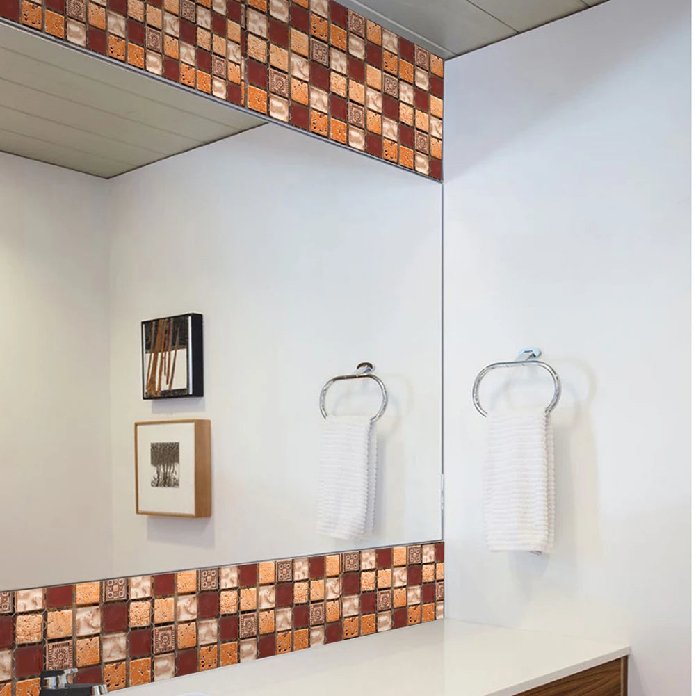 DIY Kitchen Bathroom Home Tile Sticker 10pcs/set Vintage Mosaic Wall Tile Sticker Waterproof Self-adhesive Floor Decals