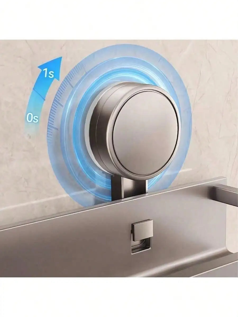1pc Rustproof Wall Mount Shower Caddy With Suction Cups - Heavy-Duty Floating Shelf With Towel Hooks, Space-Saving Bathroom Orga
