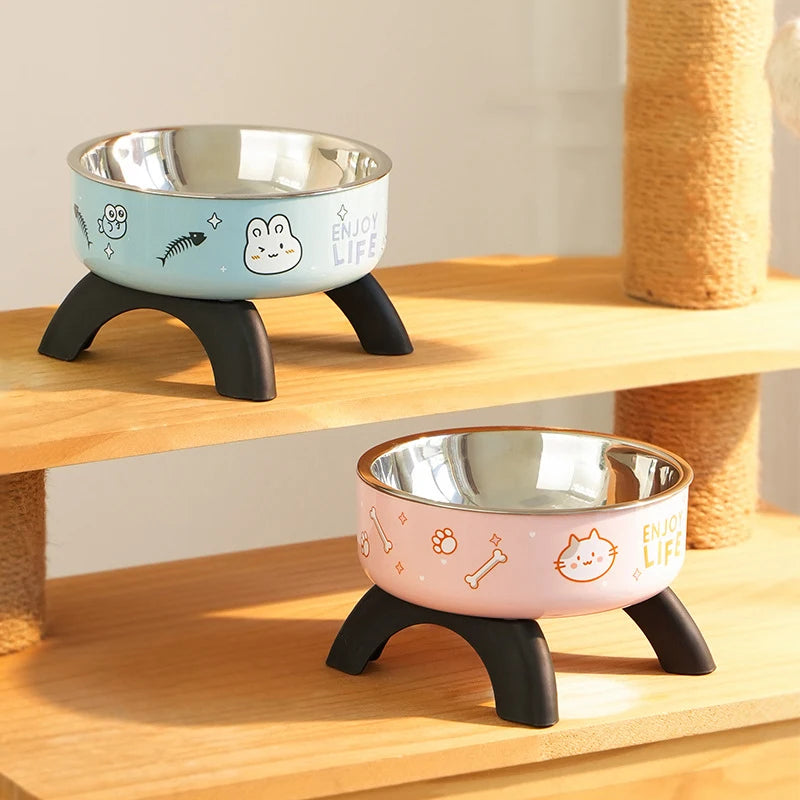 Elevated Pet Food Bowl Anti-slip Raised Stainless steel Cat Food Water Bowl with Stand Pet Feeding Drinking Bowls for Cats Dogs