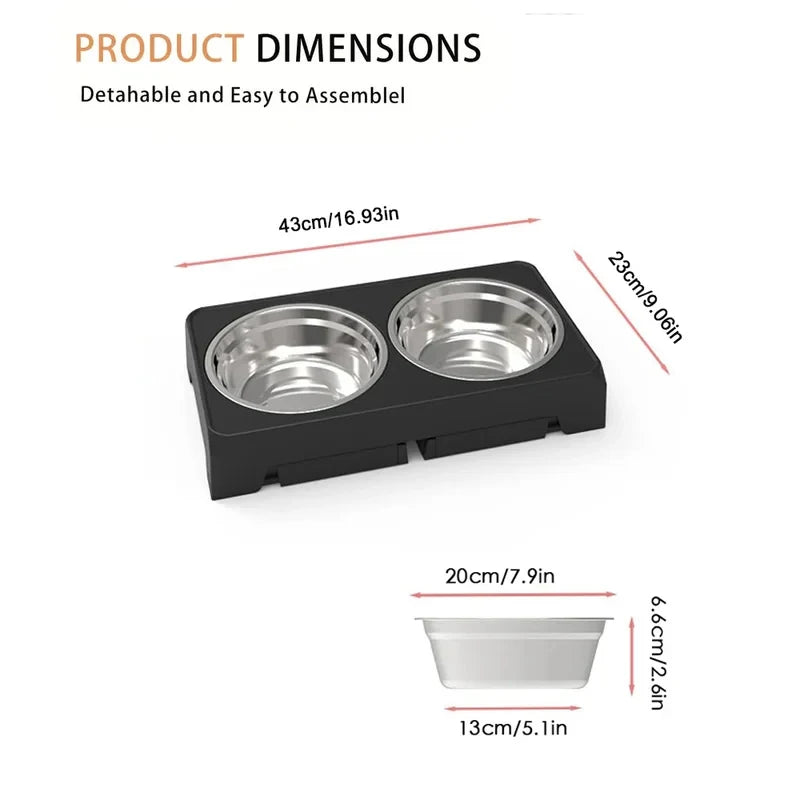 Elevated Dog Feeder Bowls Adjustable Raised Stand with Double Stainless Steel Food Water Bowls Small Medium Large Dogs