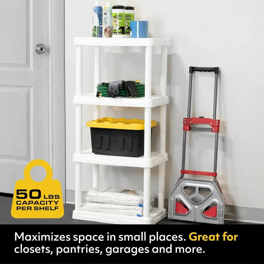 CENTREX CX 4-Tier Plastic Storage Shelving Unit White Light Duty 50lbs Capacity Per Shelf Easy Assembly Indoor Storage Organizer