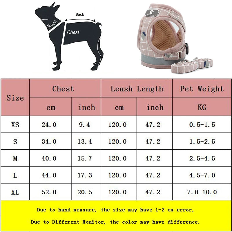Nylon Puppy Harness Vest with Leash Breathable Reflective Pet Dogs Cats Harness for Chihuahua French Bulldog Collar Dog Supplies
