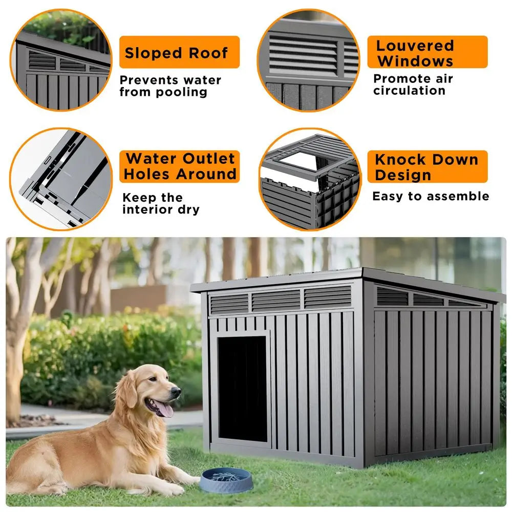 Large Dog House Outdoor for Indoor with Weatherproof amp Removable Roof,Fits Small to Large Gray, 42.87 32.95 31.61