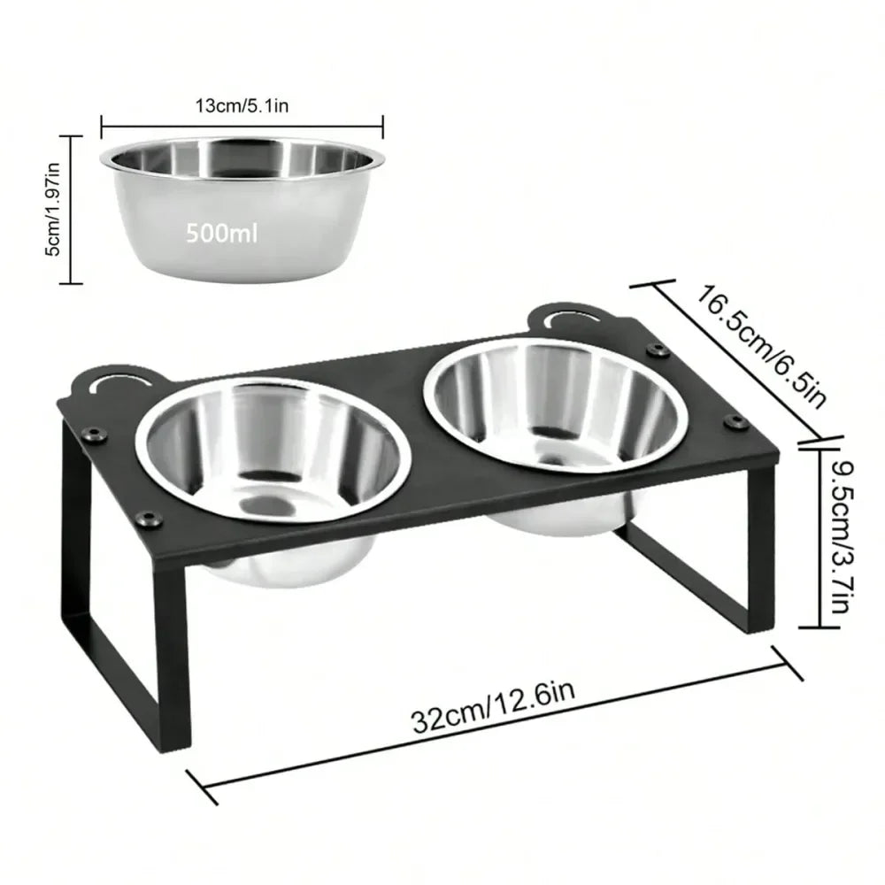 Dog Bowl Dog SuppliesTilted Iron Cat Bowl Stand, AntiVomiting Raised Cat Puppy Feeder With 2 Stainless Steel Bowls