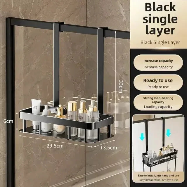 Double Layer Bathroom Shower Caddy Over The Door Hanging Storage Rack Toiletries Organizer Bathroom Shelf Supplies Accessories