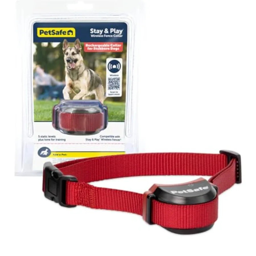 Wireless pet fence receiver collar for stubborn dogs: waterproof, rechargeable, tone and static correction, black, durable nylo