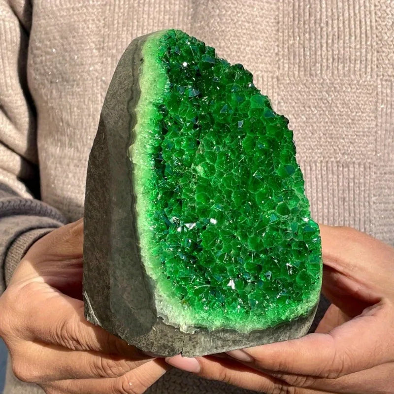 200-300g Green Geode Quartz crystals decor Cluster Crystal Stones Trendy Home Decoration Carved Crafts