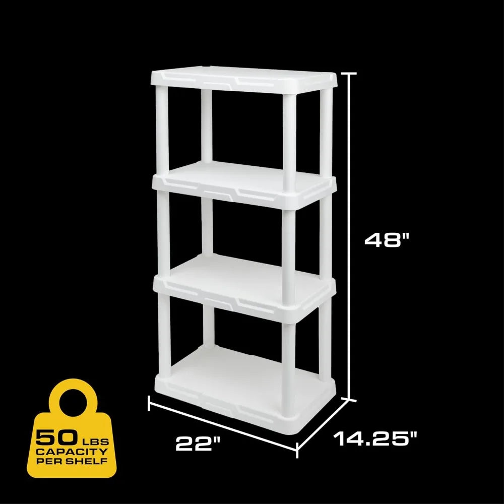 CENTREX CX 4-Tier Plastic Storage Shelving Unit White Light Duty 50lbs Capacity Per Shelf Easy Assembly Indoor Storage Organizer