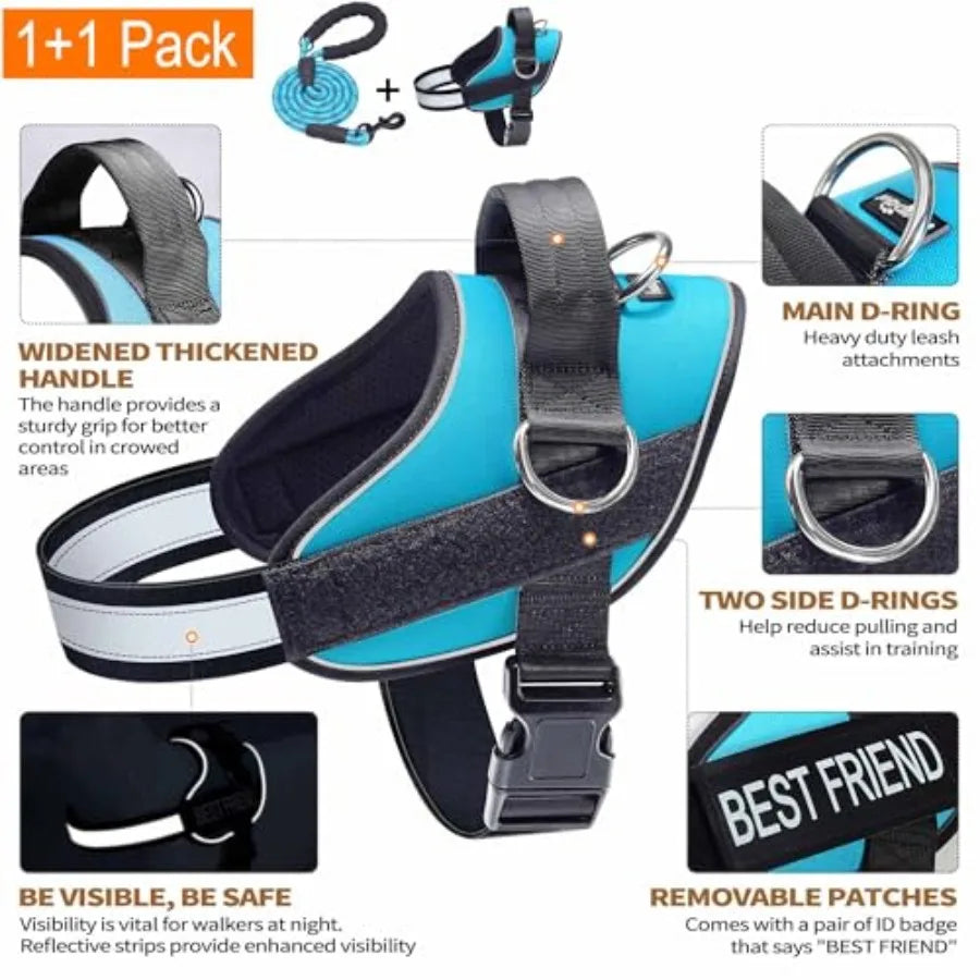 Essential Dog Harness, No Pull Pet Vest with 3 Leash Clips, No Choke, Reflective, Adjustable and Padded, for Easy Walking and T