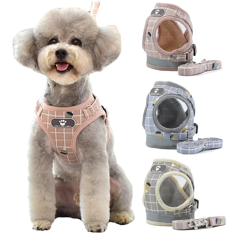 Nylon Puppy Harness Vest with Leash Breathable Reflective Pet Dogs Cats Harness for Chihuahua French Bulldog Collar Dog Supplies