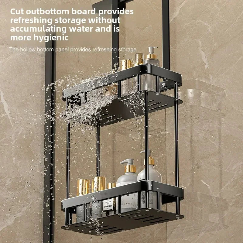 Double Layer Bathroom Shower Caddy Over The Door Hanging Storage Rack Toiletries Organizer Bathroom Shelf Supplies Accessories